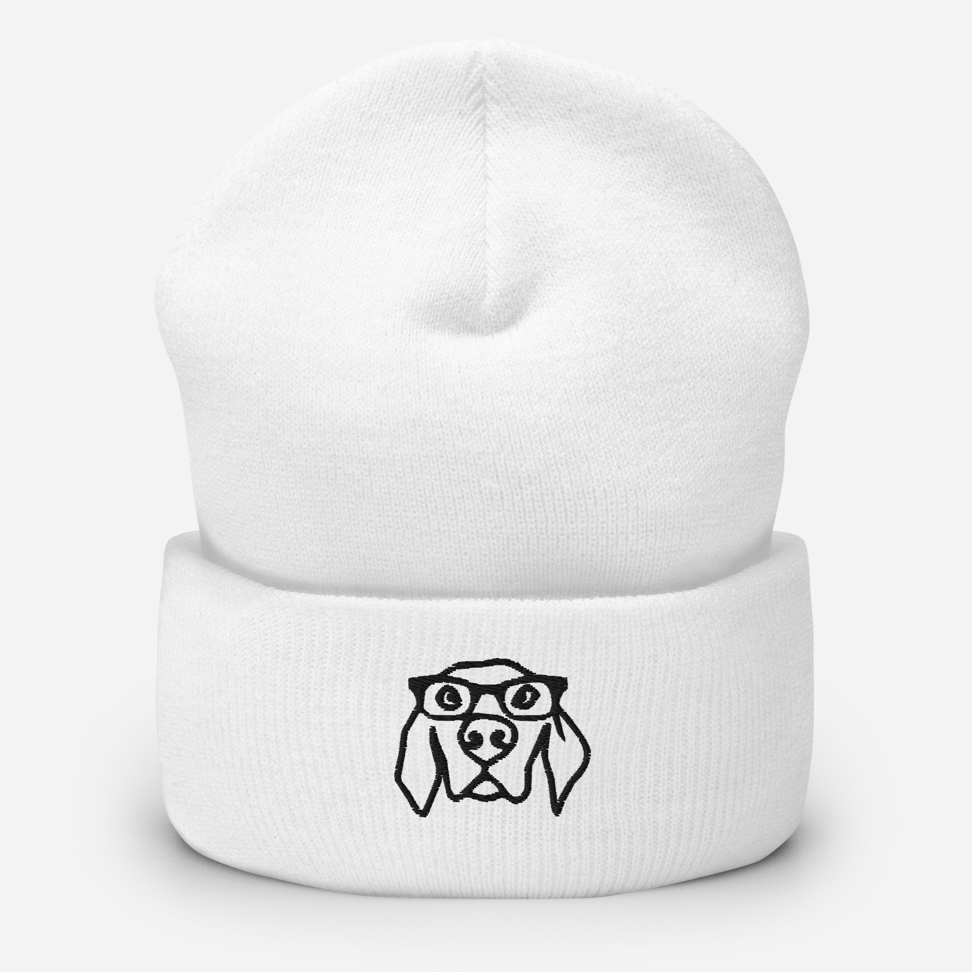 White Beanie Hat with Dog Embroidery