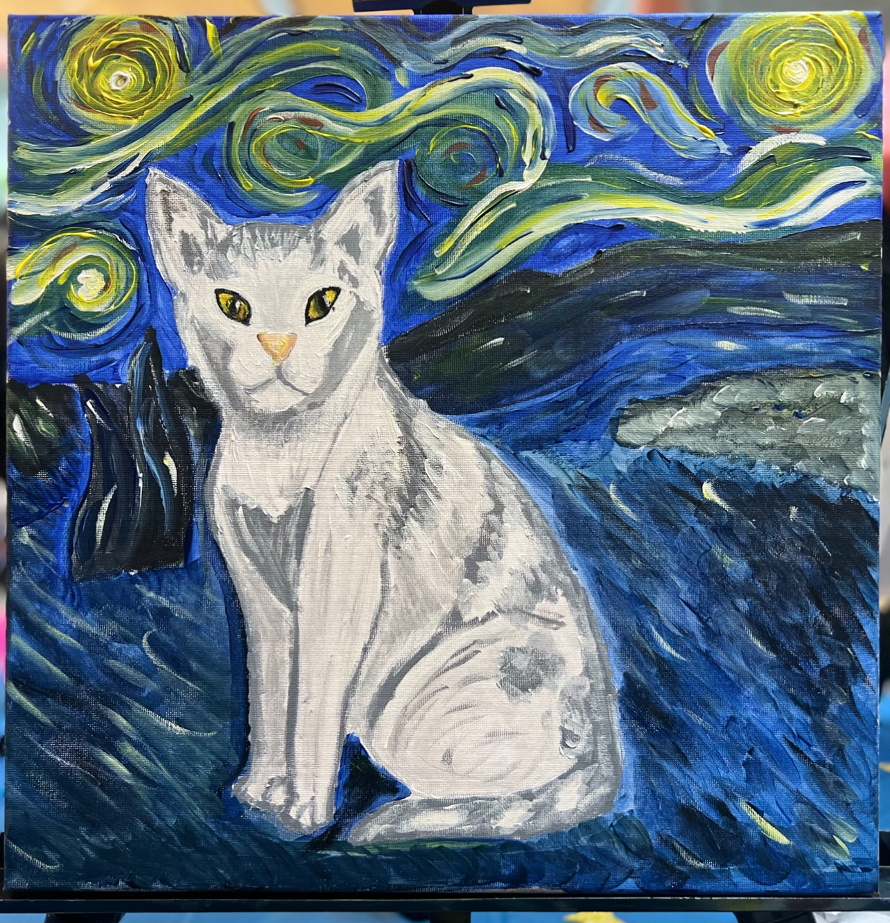 Gatito en la Noche Estrellada