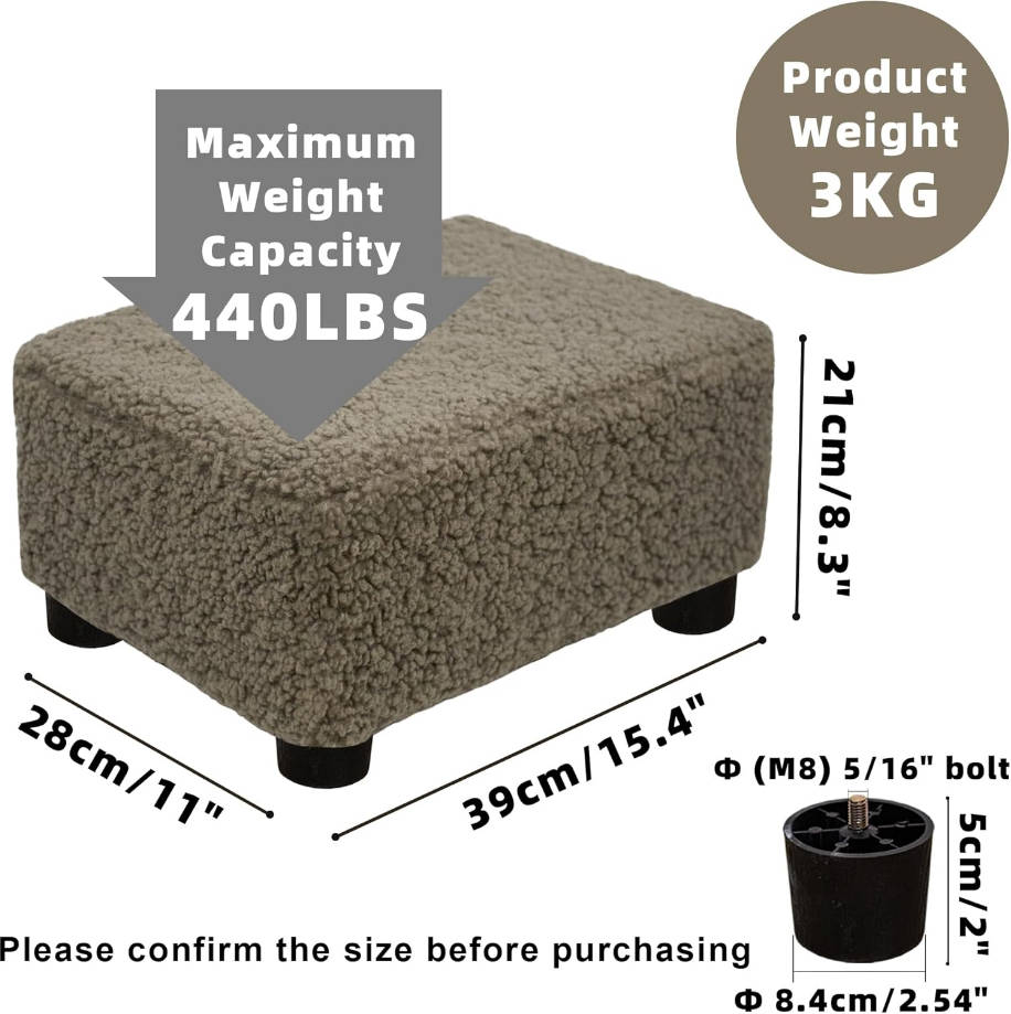Taburete pequeño otomano con patas debajo del escritorio reposapiés para sala de estar, dormitorio y oficina, café suave