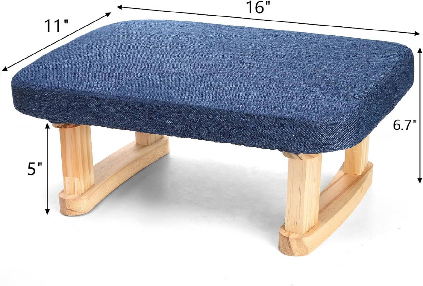 Taburete pequeño otomano, reposapiés de tela rectangular con patas de madera, taburete de 6.7 pulgadas de alto, taburete debajo del escritorio, reposapiés de esponja para sofá, sala de estar