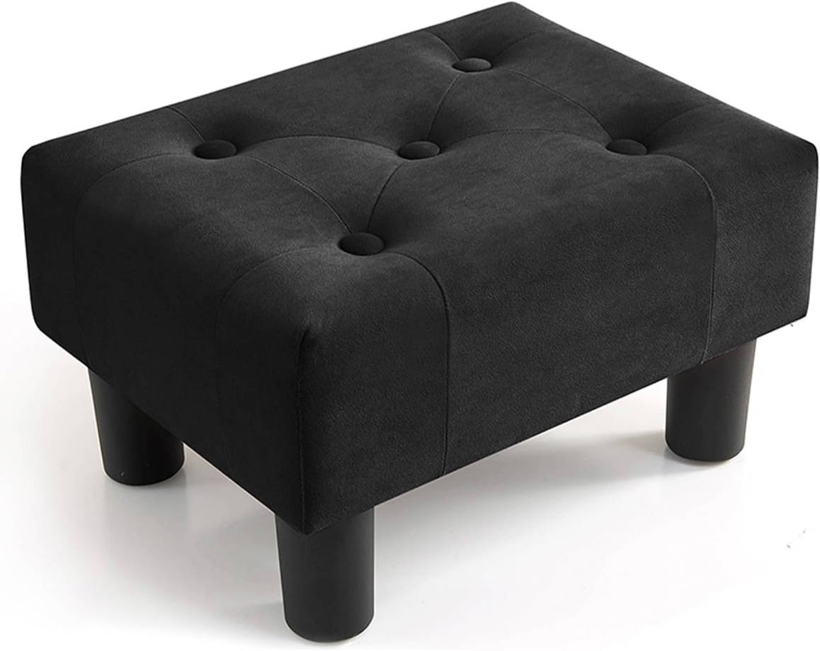 reposapiés otomano de terciopelo con patas, reposapiés rectangular para sofá, reposapiés y otomanos, pequeño para sala de estar y entrada (negro)