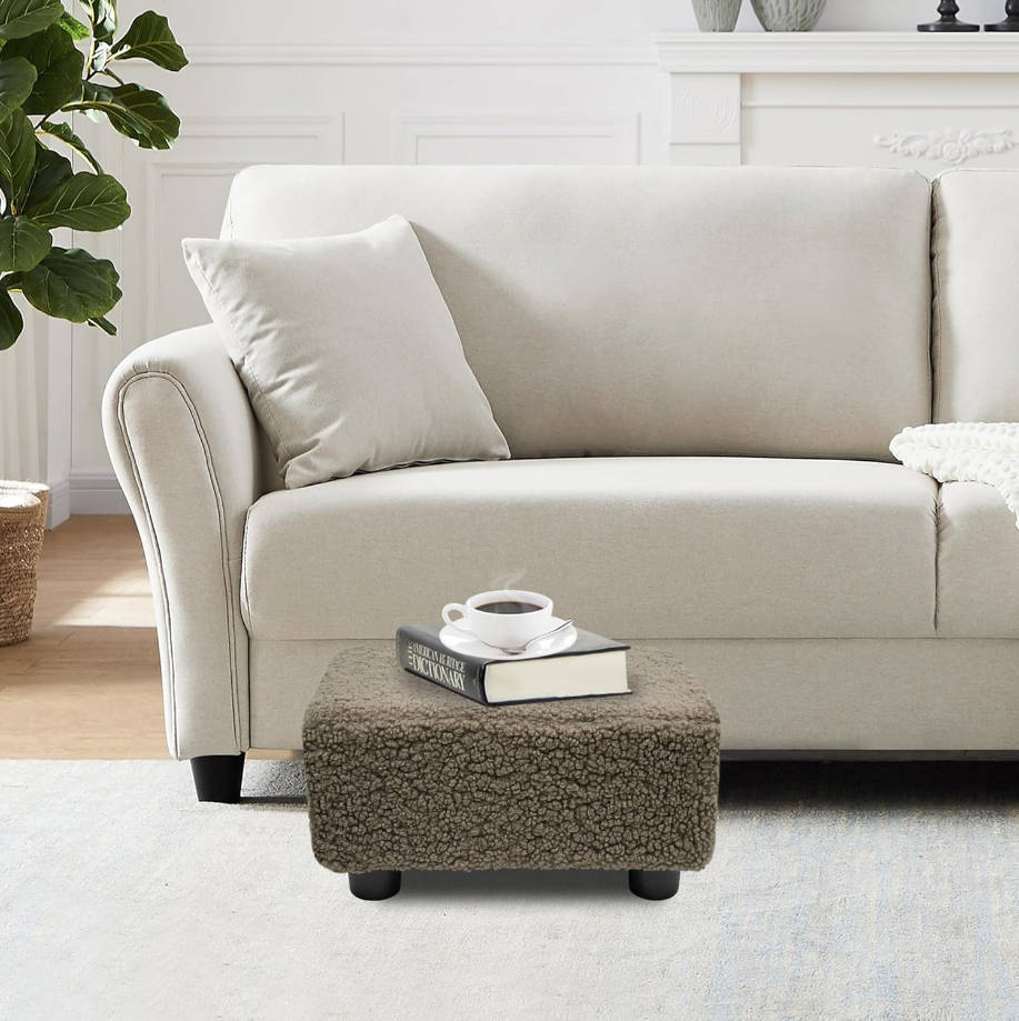 Taburete pequeño otomano con patas debajo del escritorio reposapiés para sala de estar, dormitorio y oficina, café suave