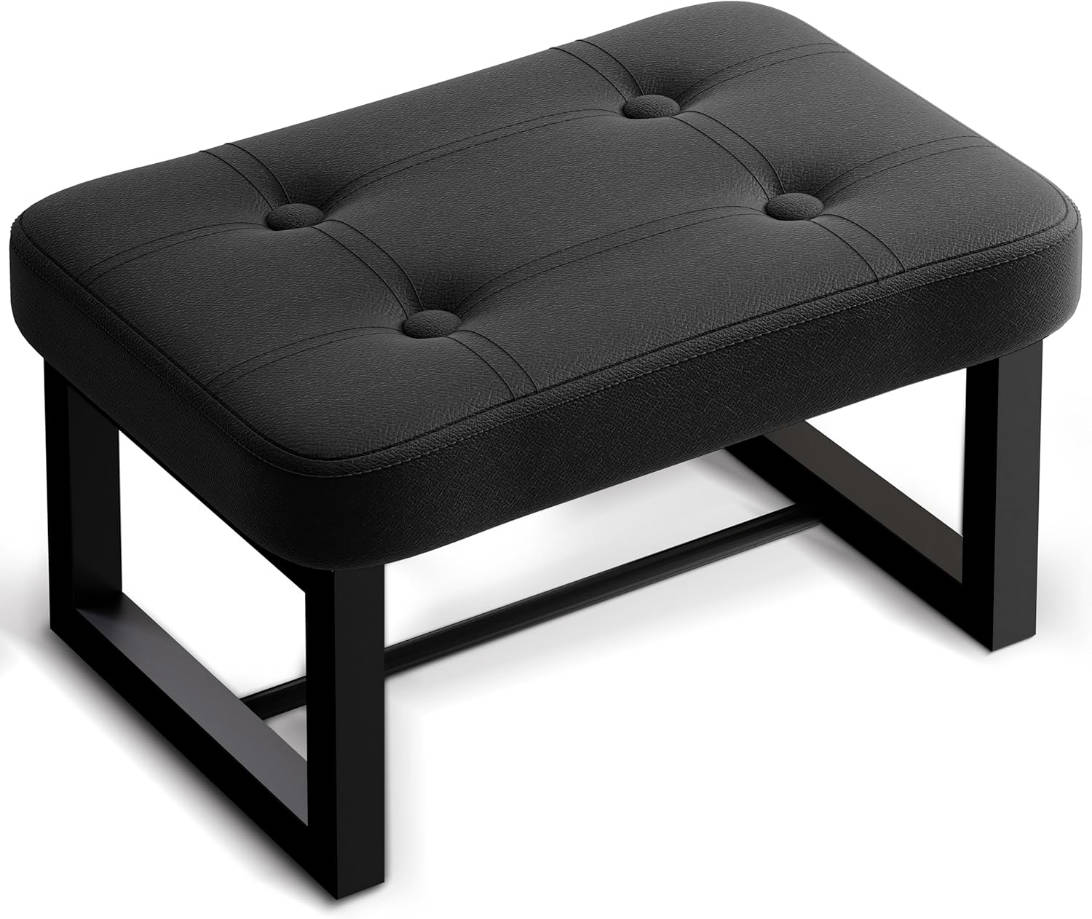  taburete reposapiés, taburete de cuero para debajo del escritorio, asiento rectangular para zapatos para sala de estar, dormitorio y cocina, sofá, entrada (negro) (cuero, 1)