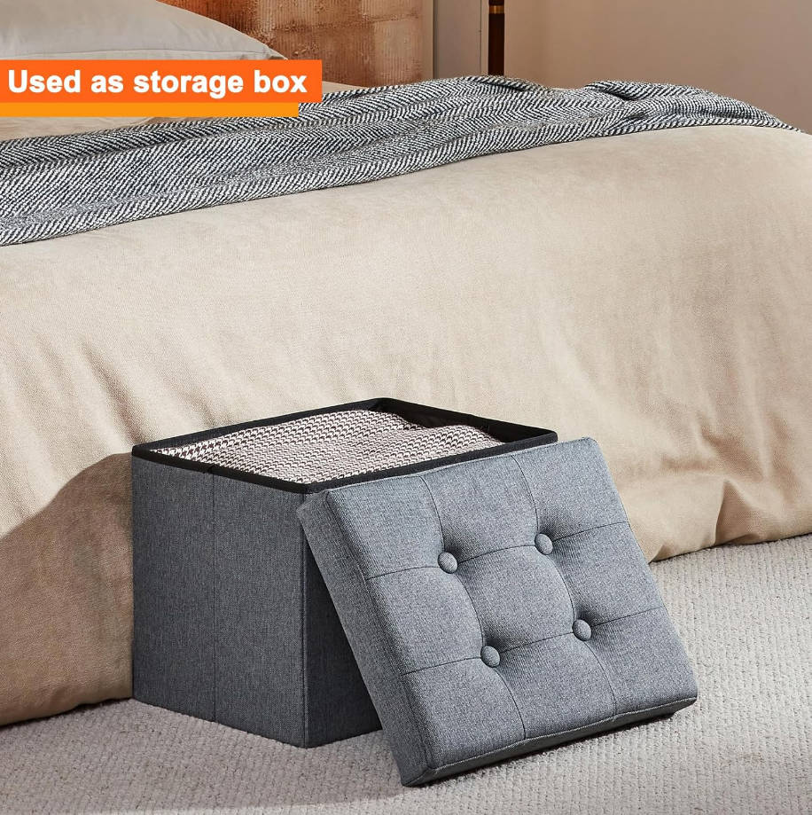 Reposapiés otomano de almacenamiento, otomano pequeño con almacenamiento, otomano plegable, reposapiés, banco para sala de estar, 17 x 13 x 13 pulgadas, color gris