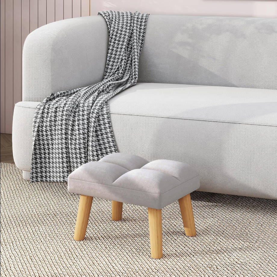 Reposapiés, pequeño taburete otomano con patas de madera, moderno asiento acolchado para sofá, taburete reposapiés, taburete de terciopelo para pies, sofá reposapiés para sala de estar, entrada,