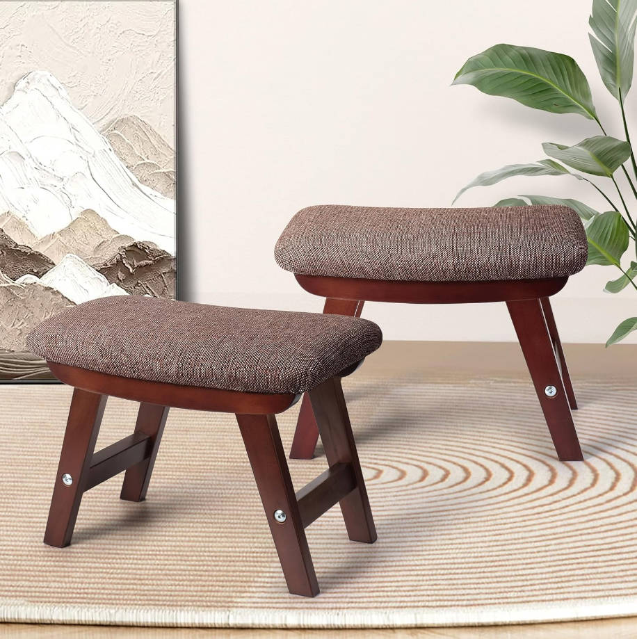 taburete otomano de 15.4 x 10 x 12 pulgadas con marco de madera y cojín de tela, reposapiés otomano para debajo del escritorio, reposapiés para sofá, silla (patas de madera