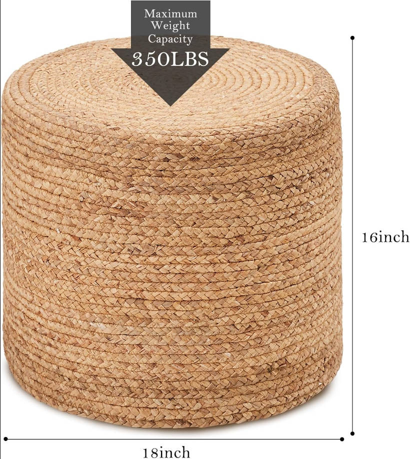 Puf otomano de 18 pulgadas, puf trenzado natural, puf rústico de tejido a mano, taburete reposapiés bohemio para dormitorio, mesa decorativa o asiento para sala de estar (Natural-LD)