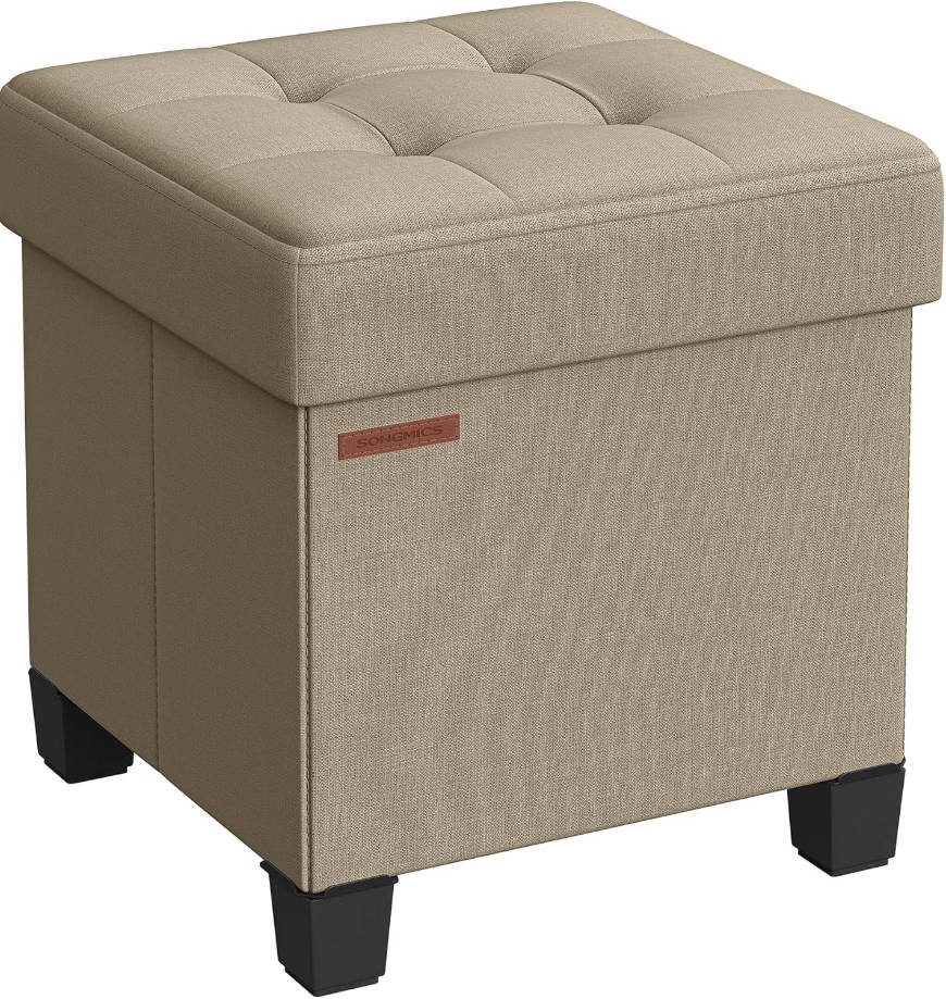 Otomana de almacenamiento, reposapiés otomano pequeño con patas, taburete de pie de 15 x 15 x 15.7 pulgadas, carga de hasta 660 libras, para sala de estar, dormitorio, dormitorio, marrón