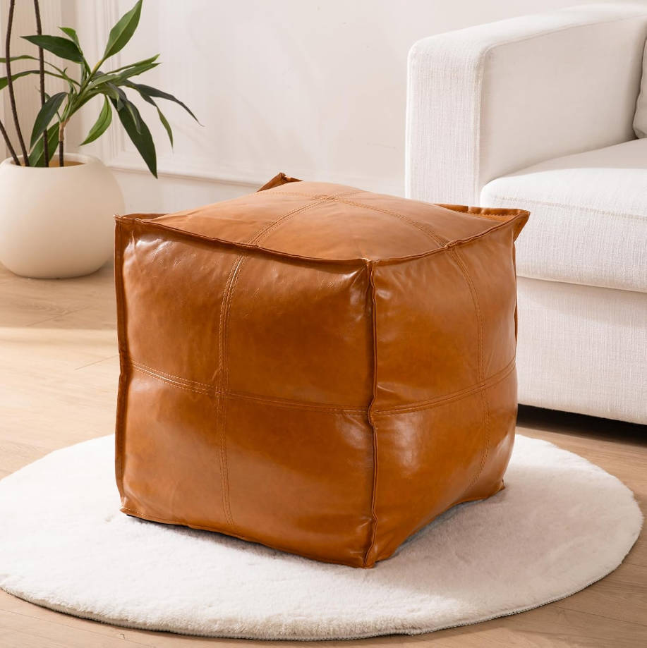 17.7 pulgadas, cuadrada sin relleno, de piel sintética, reposapiés otomano marroquí, sin relleno, reposapiés marrón sin relleno, silla de suelo, reposapiés para sala de estar