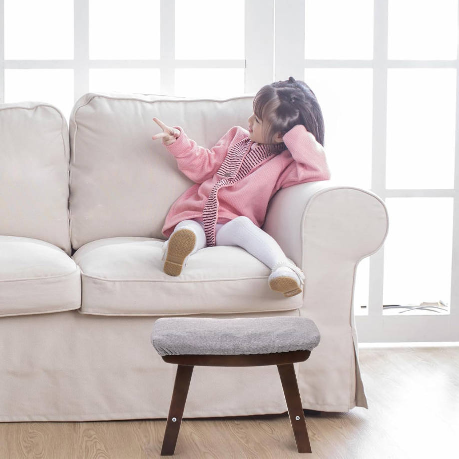 Taburete de pie pequeño, reposapiés otomano debajo del escritorio, sofá taburete de asiento de té con patas de madera y acolchado, asiento de banco rectangular para sala de estar, dormitorio