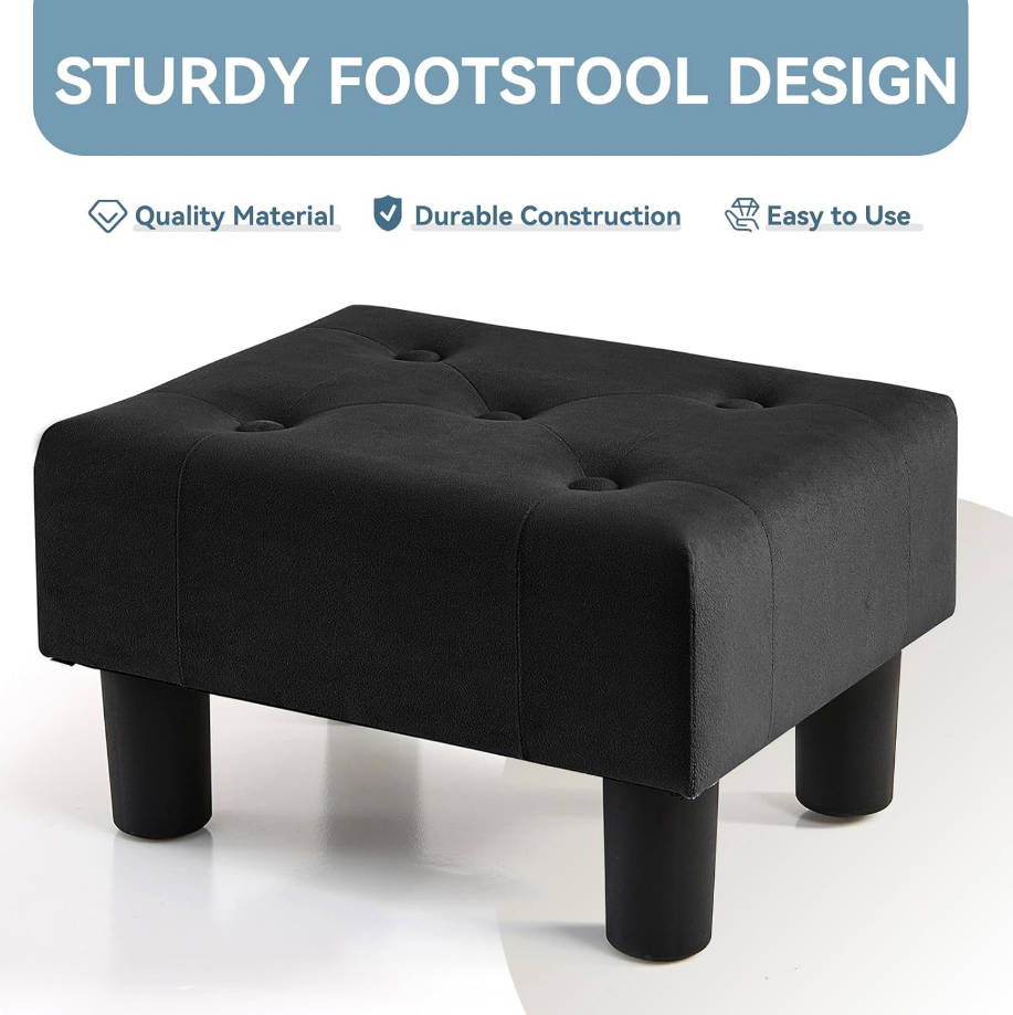 reposapiés otomano de terciopelo con patas, reposapiés rectangular para sofá, reposapiés y otomanos, pequeño para sala de estar y entrada (negro)