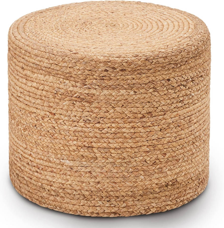 Puf otomano de 18 pulgadas, puf trenzado natural, puf rústico de tejido a mano, taburete reposapiés bohemio para dormitorio, mesa decorativa o asiento para sala de estar (Natural-LD)