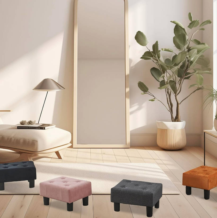reposapiés otomano de terciopelo con patas, reposapiés rectangular para sofá, reposapiés y otomanos, pequeño para sala de estar y entrada (negro)