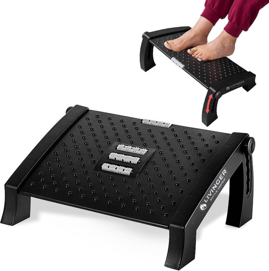 Reposapiés ajustable con 6 ajustes de altura - Soporte debajo del escritorio con patas antideslizantes - Rodillo ergonómico para pies - Diseño resistente para oficina o hogar