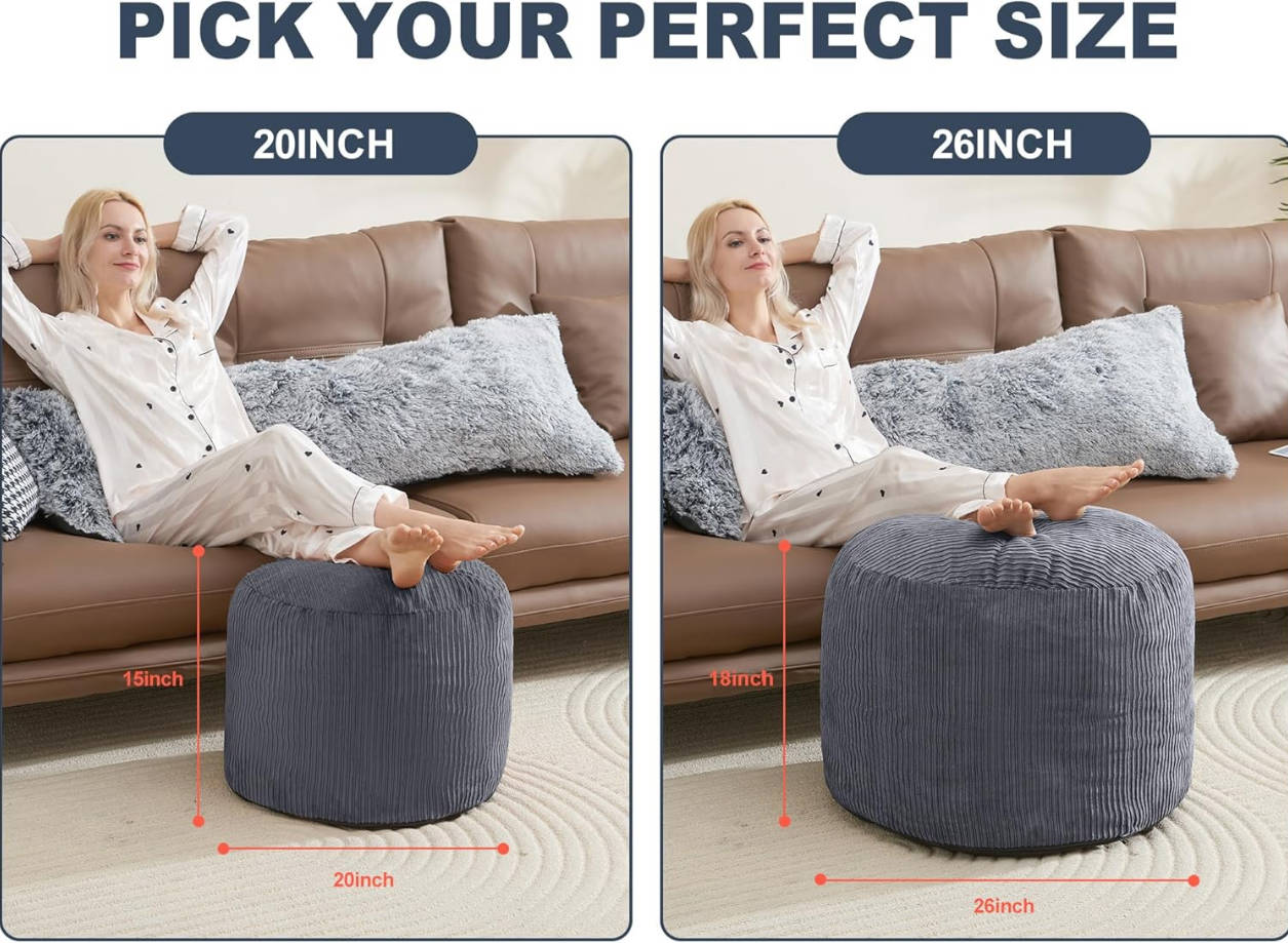 Puf otomano con espuma otomana pequeña de pana para sala de estar, puf de 20 x 15 pulgadas, reposapiés para silla de oficina, taburete de pie gris oscuro, pequeño