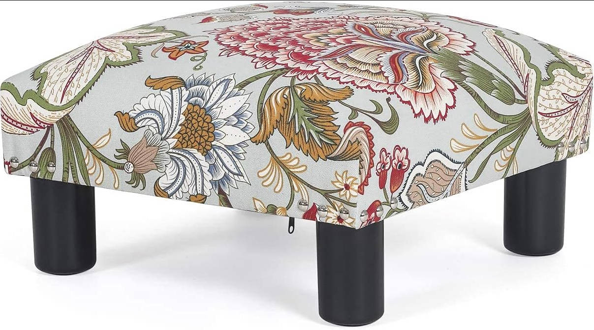 Taburete pequeño otomano, reposapiés cuadrado de tela de 15 pulgadas, reposapiés tapizado para silla, debajo del escritorio, oficina, sala de estar, floral bohemio