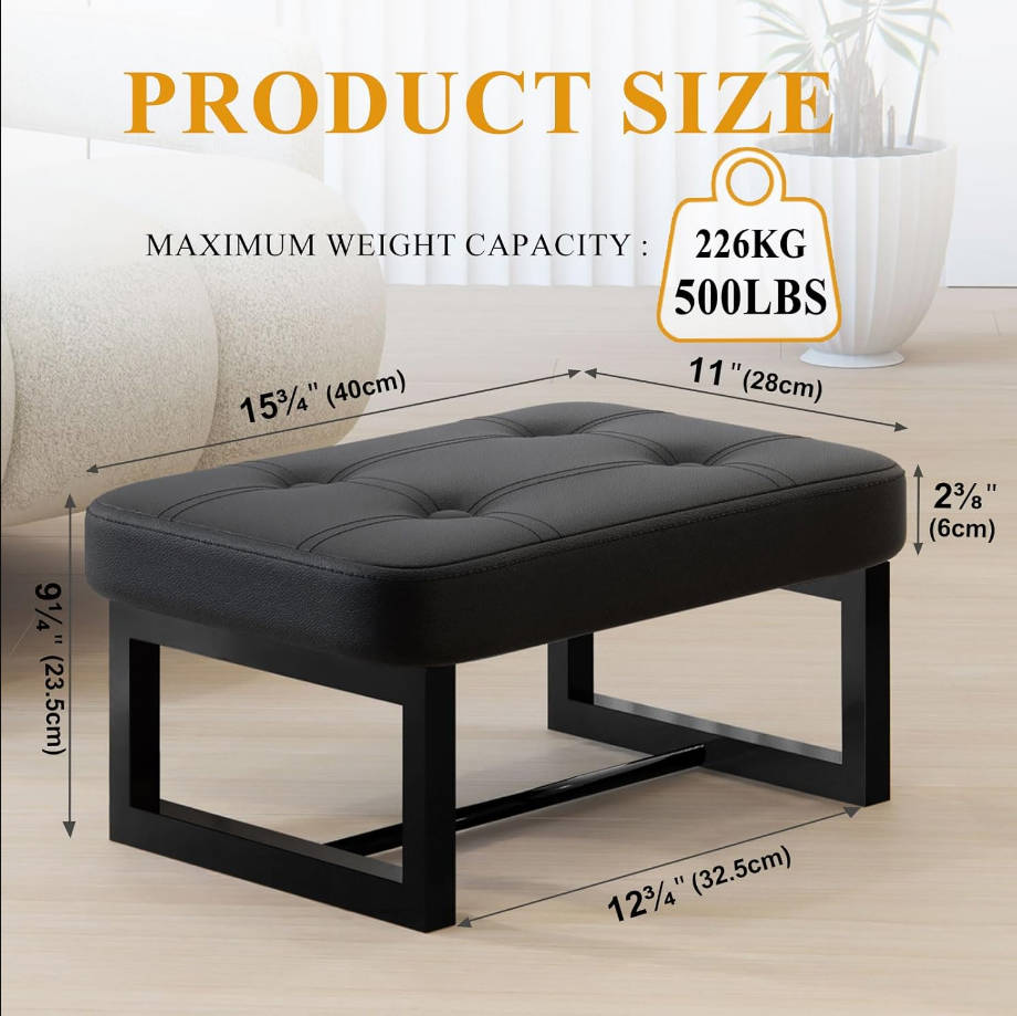  taburete reposapiés, taburete de cuero para debajo del escritorio, asiento rectangular para zapatos para sala de estar, dormitorio y cocina, sofá, entrada (negro) (cuero, 1)