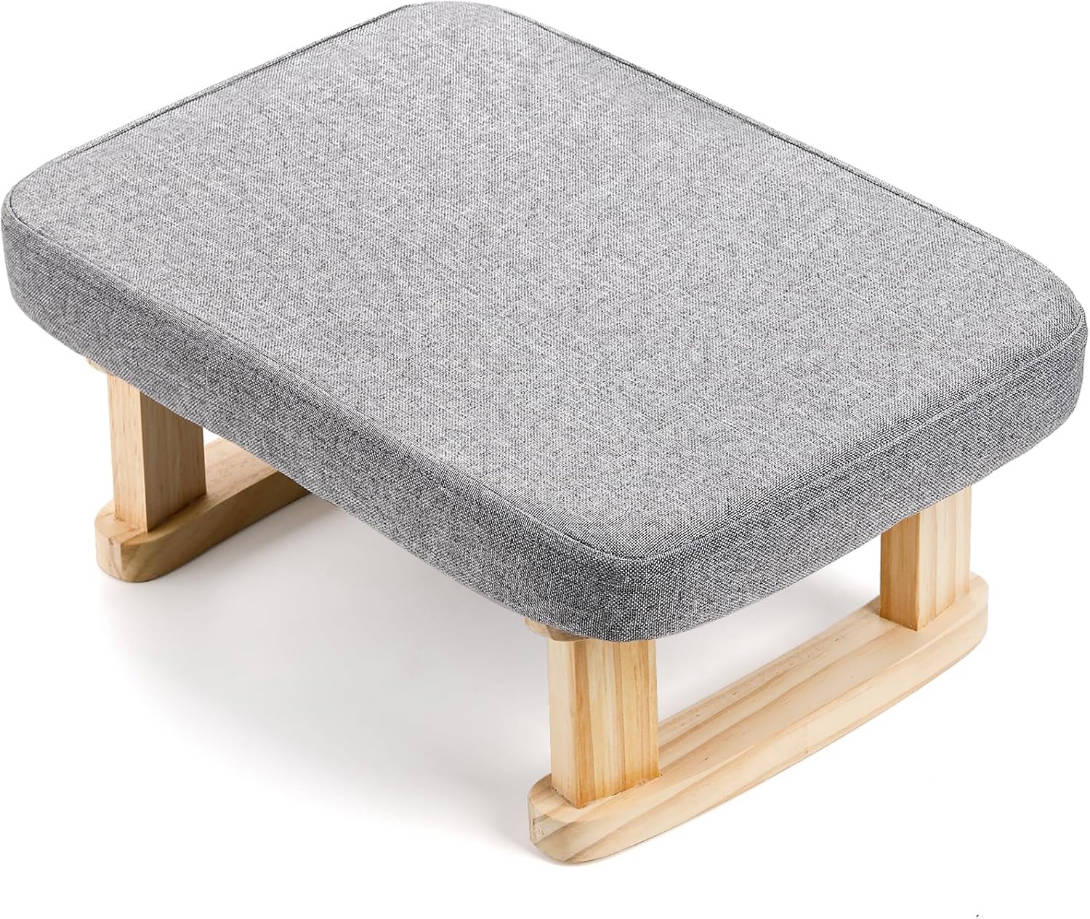 Taburete otomano pequeño, reposapiés rectangular de tela con patas de madera y acolchado suave antideslizante, reposapiés moderno escalón para sofá, escritorio, oficina, sala de estar