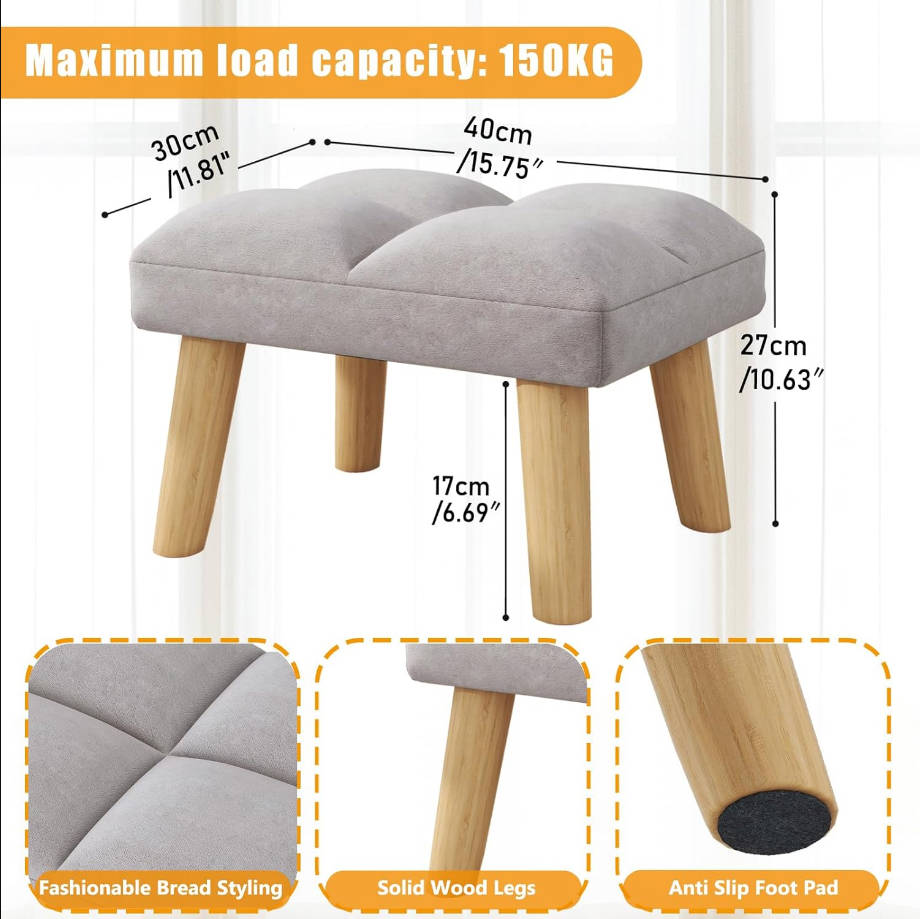 Reposapiés, pequeño taburete otomano con patas de madera, moderno asiento acolchado para sofá, taburete reposapiés, taburete de terciopelo para pies, sofá reposapiés para sala de estar, entrada,