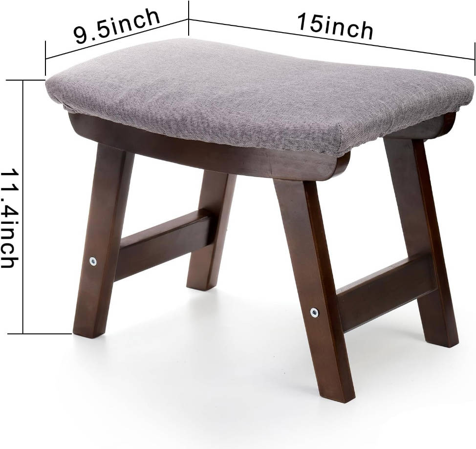 Taburete de pie pequeño, reposapiés otomano debajo del escritorio, sofá taburete de asiento de té con patas de madera y acolchado, asiento de banco rectangular para sala de estar, dormitorio
