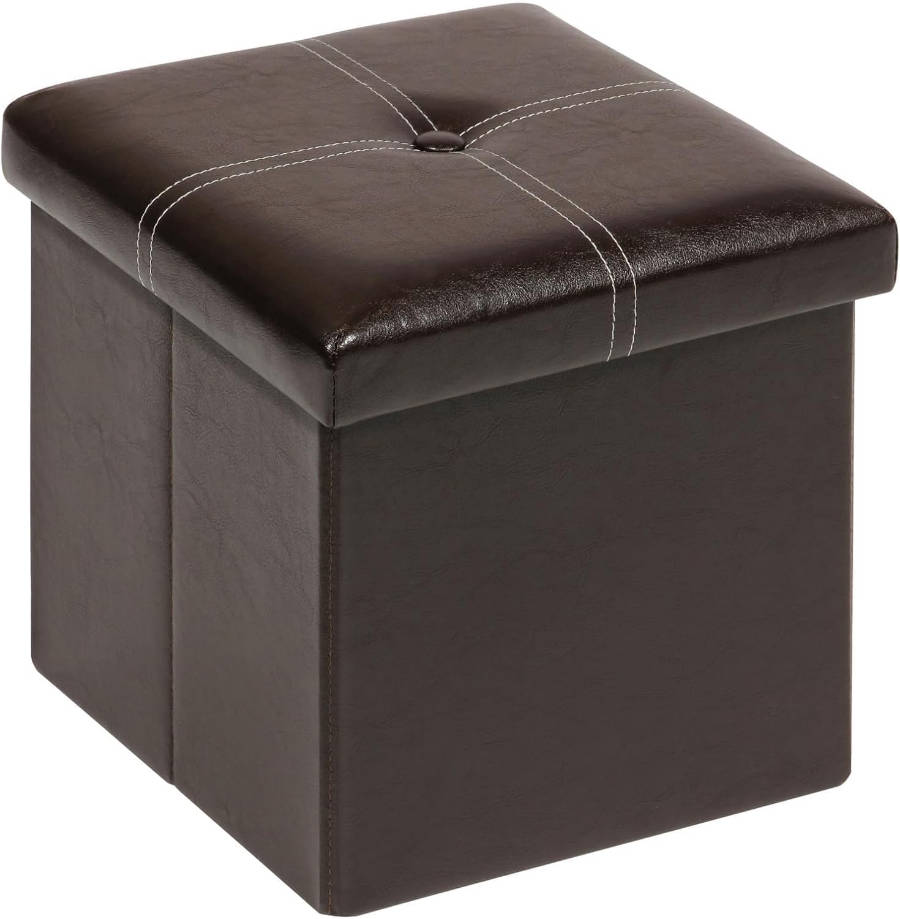 Otomana plegable de almacenamiento, reposapiés de piel sintética, asiento de mesa auxiliar, cofre de juguete para niños, color marrón, 11.8 x 11.8 x 11.8 pulgadas