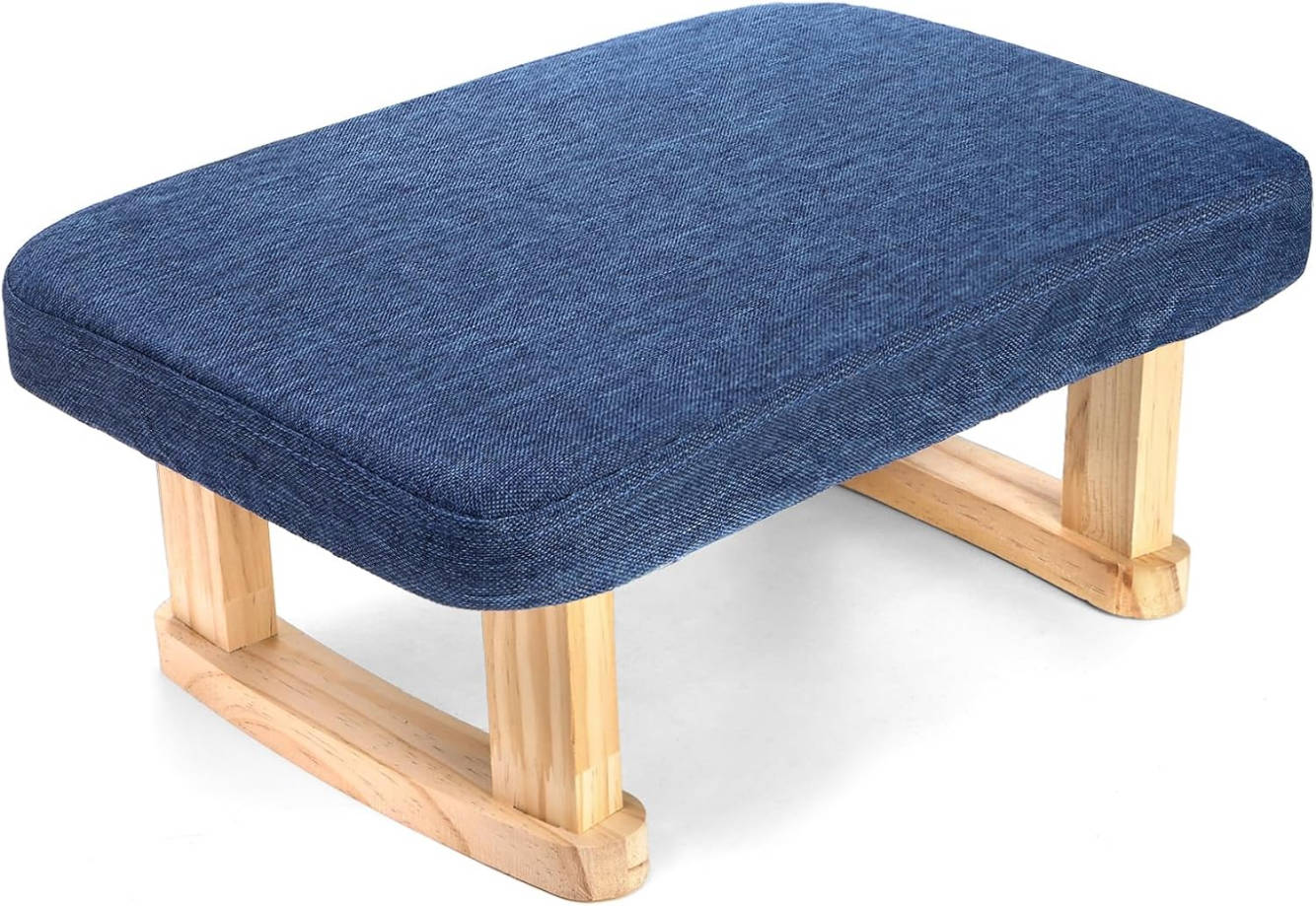 Taburete pequeño otomano, reposapiés de tela rectangular con patas de madera, taburete de 6.7 pulgadas de alto, taburete debajo del escritorio, reposapiés de esponja para sofá, sala de estar
