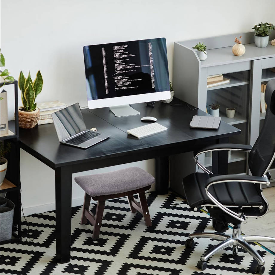 Taburete de pie pequeño, reposapiés otomano debajo del escritorio, sofá taburete de asiento de té con patas de madera y acolchado, asiento de banco rectangular para sala de estar, dormitorio