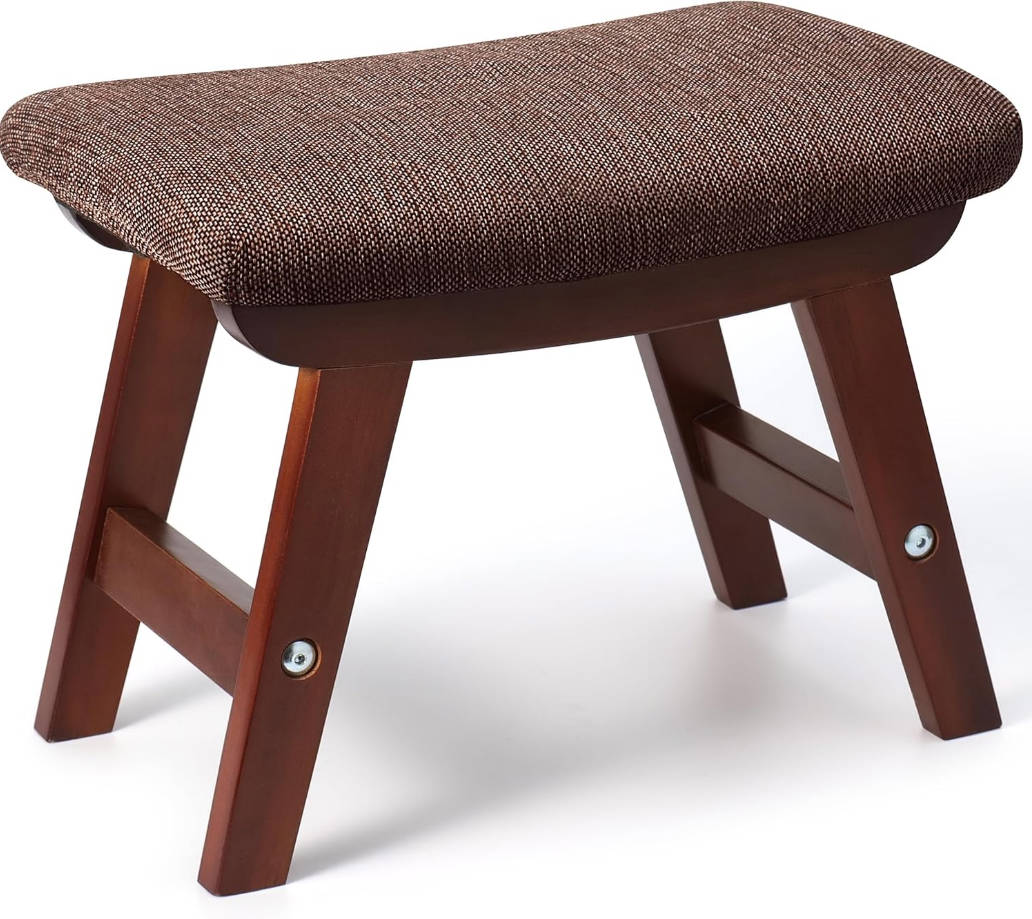 taburete otomano de 15.4 x 10 x 12 pulgadas con marco de madera y cojín de tela, reposapiés otomano para debajo del escritorio, reposapiés para sofá, silla (patas de madera