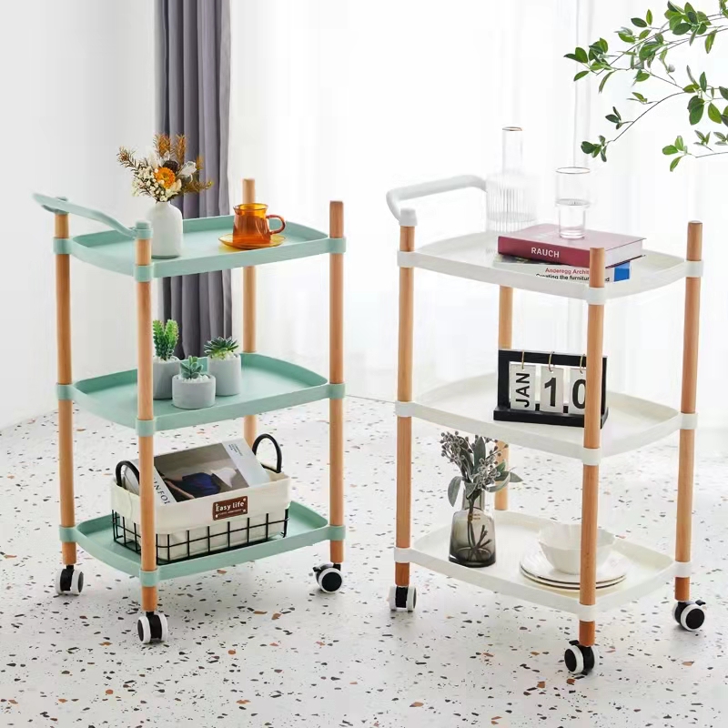 Modern Plastic 3 Tier Storage Racks Home Kitchen Removable Toilet Racks With Rolling Wheels