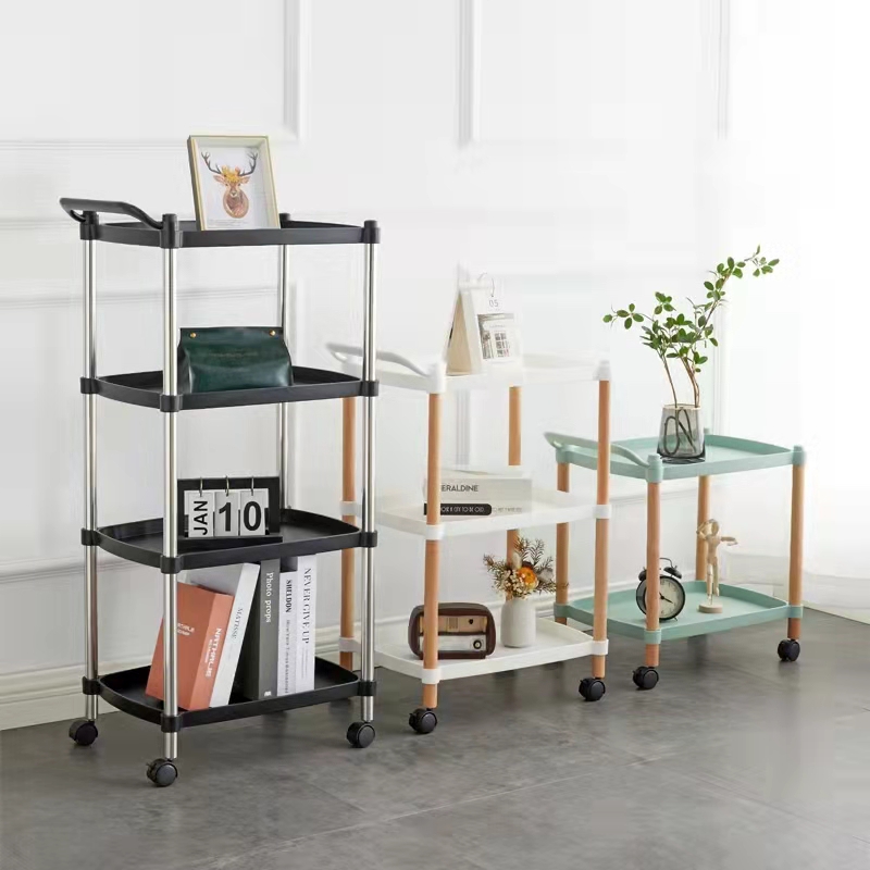 Modern Plastic 3 Tier Storage Racks Home Kitchen Removable Toilet Racks With Rolling Wheels