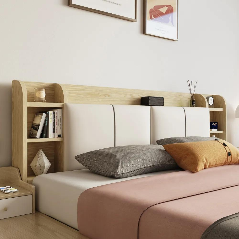  Modern Design Wooden Bedding Set Bedroom Furniture Storage Fabric Headboard King Size Bed With Drawer