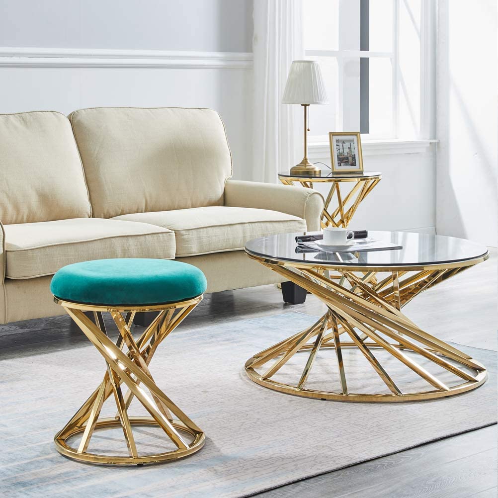 Luxury Coffee Table Living Room Furniture Clear Tempered Glass Table Top Gold Metal Stainless Steel Round Coffee Table
