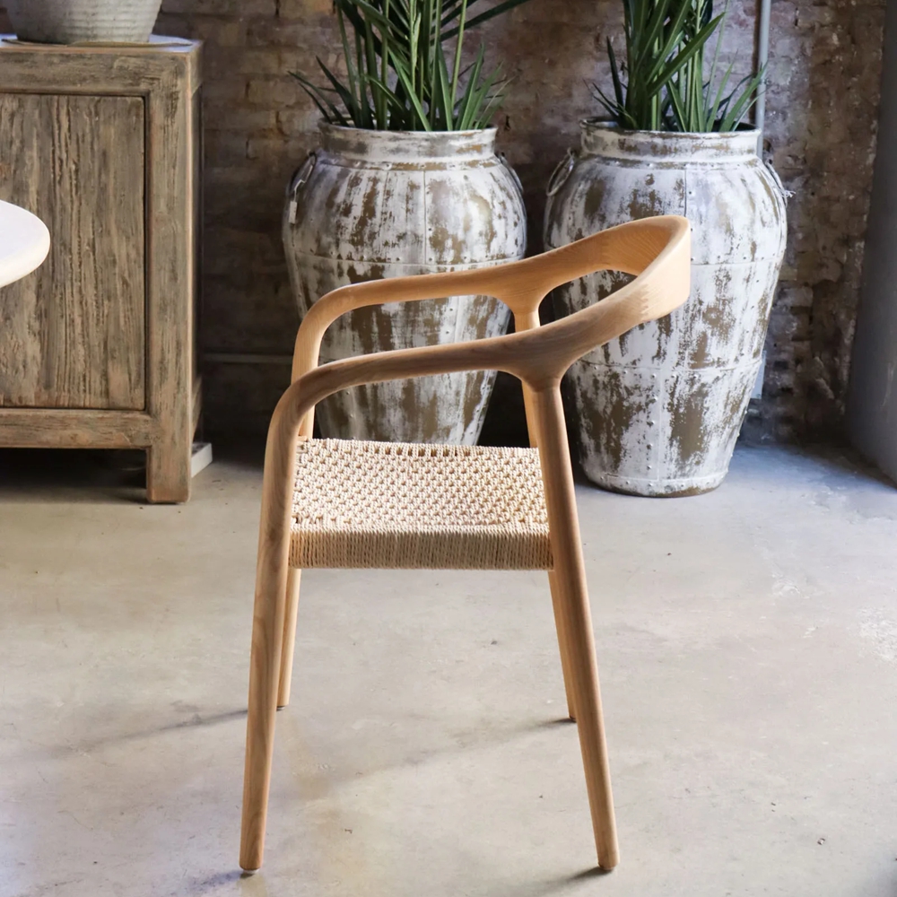 Natural Color Rubber Wood Dining Chair with Rope