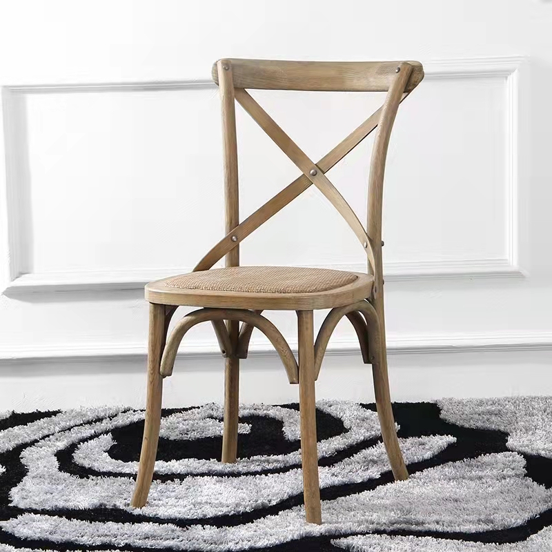 Antique Classic Design Wood X Cross Back Rattan Dining Chair Banquet Wedding Dining Chairs