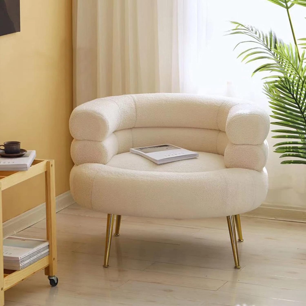 Comfy Reading Lounge Chairs for Living Room Bedroom Modern Accent Chair Soft Teddy Velvet Armchair with Golden Metal Legs