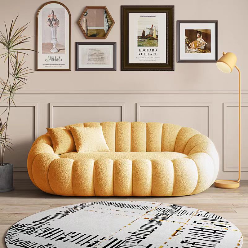 modern living room sofa White velvet fabric pumpkin sofa