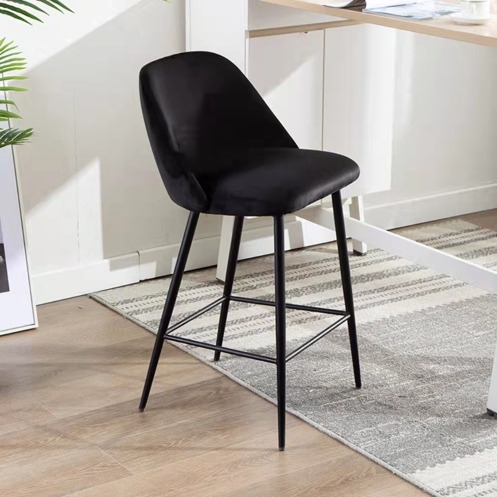  Modern Fashion Kitchen Restaurant Bar Stools Velvet Bar Stool Chair With Metal Legs