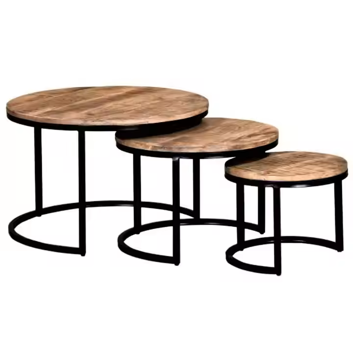 High Quality Living Room Modern Set of Wooden Top Rectangle Shape Metal Frame Side Tables