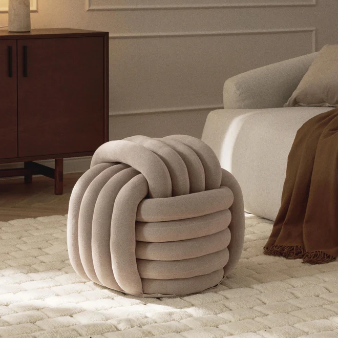 Comfortable Makeup Stool Square Chenille Pouf Upholstered Vanity Footstool Modern Knot Design Ottoman