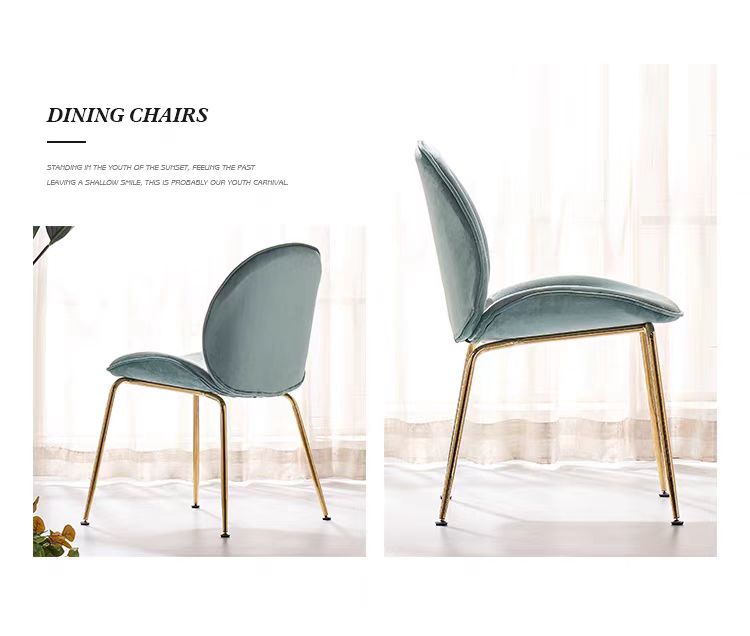  Modern Restaurant Chair Nordic Velvet Armchair Dining Furniture Fabric Dining Chair Wiht Gold Leg