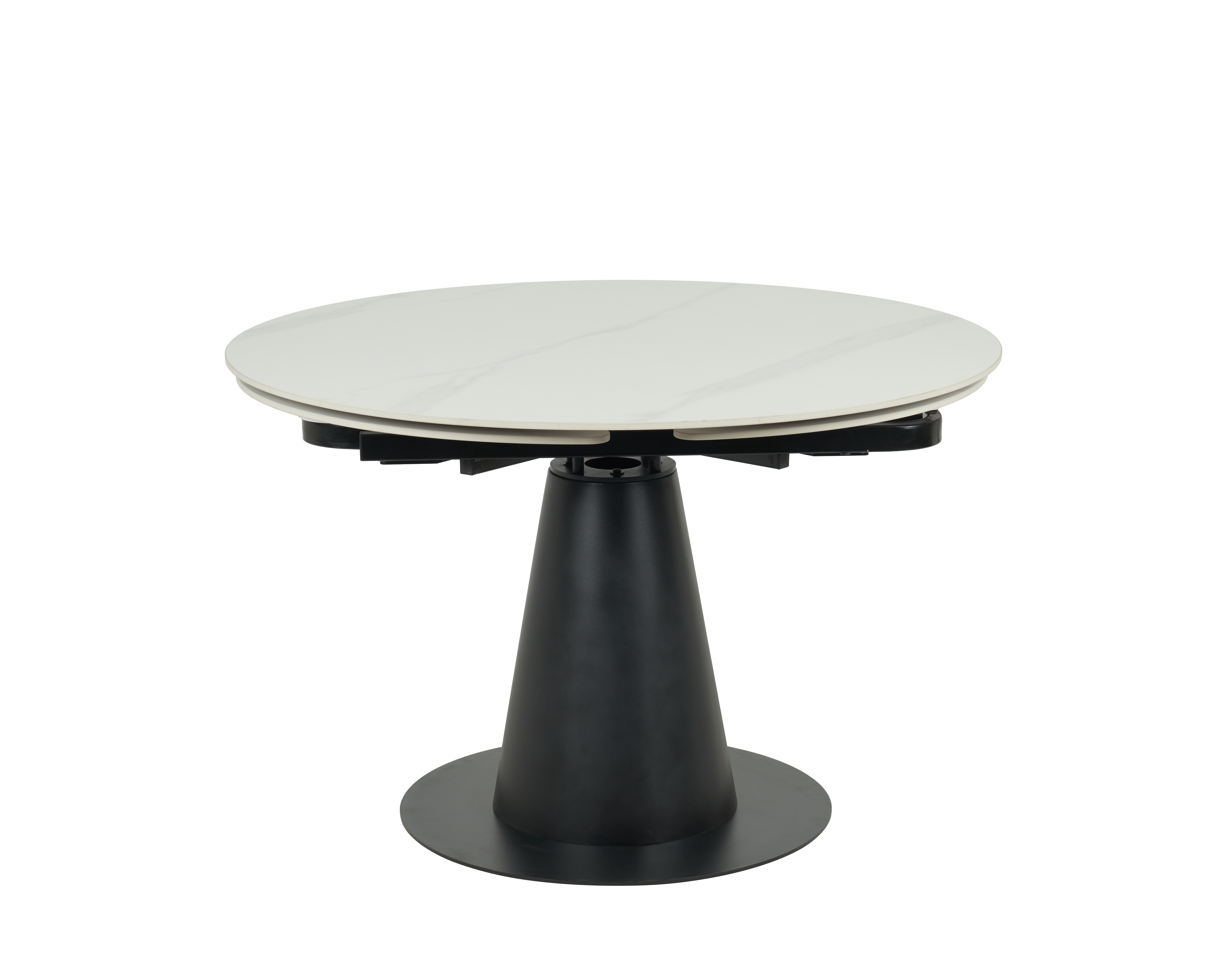 New Design Premium Ceramic Marble Stone Top Carbon Steel Black Legs Round Extension Dining Table