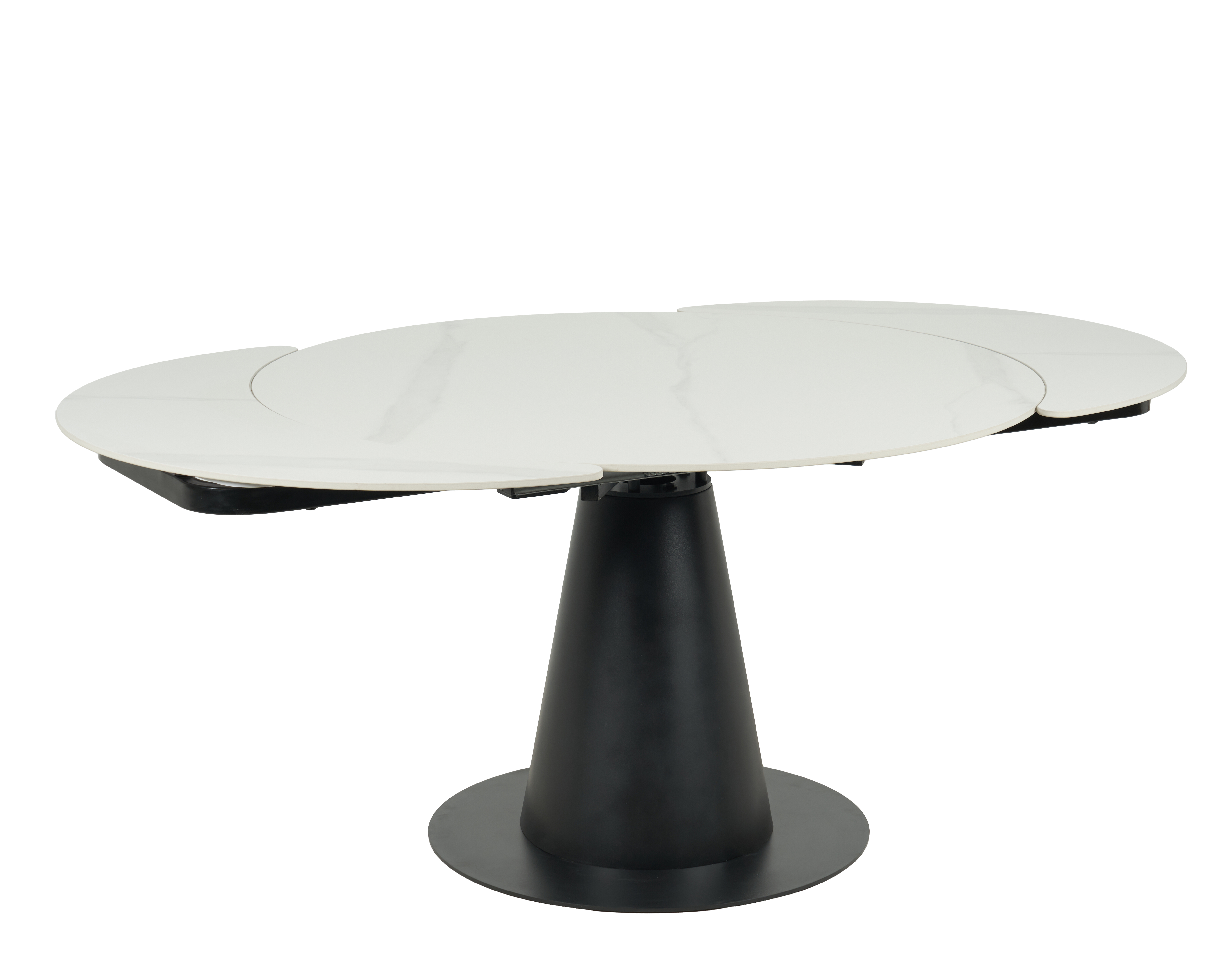 New Design Premium Ceramic Marble Stone Top Carbon Steel Black Legs Round Extension Dining Table