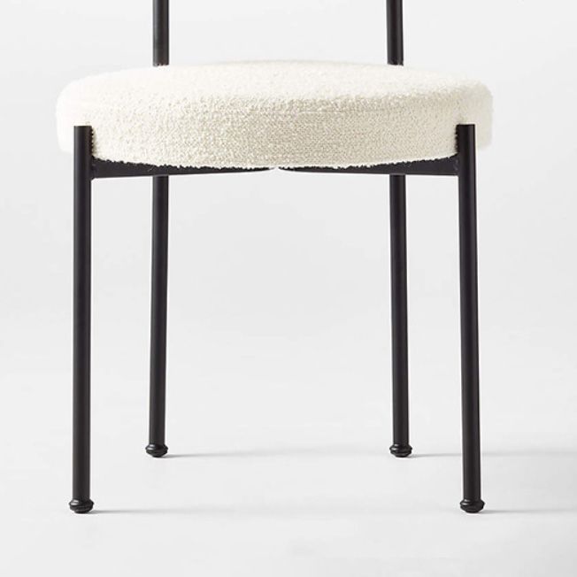 Mid Century Modern Cream White Wool Blend Lambswool Fabric Black Metal Leg Restaurant Boucle Dining Chair