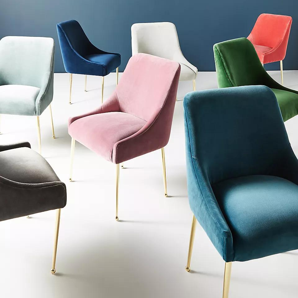 Good Quality Nordic Luxury Velvet Fabric Dining Room Chairs Soft Upholstered Dining Chair With Gold Legs