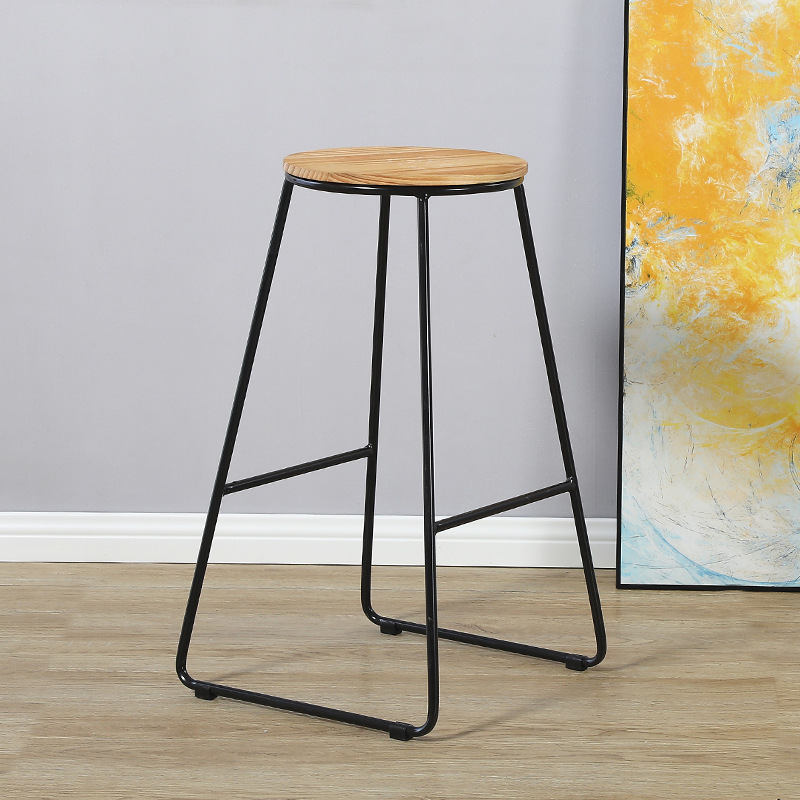 Nordic Modern Wood Seat Bar Stool Chairs Custom High Quality Metal Leg Restaurant Bar Stools
