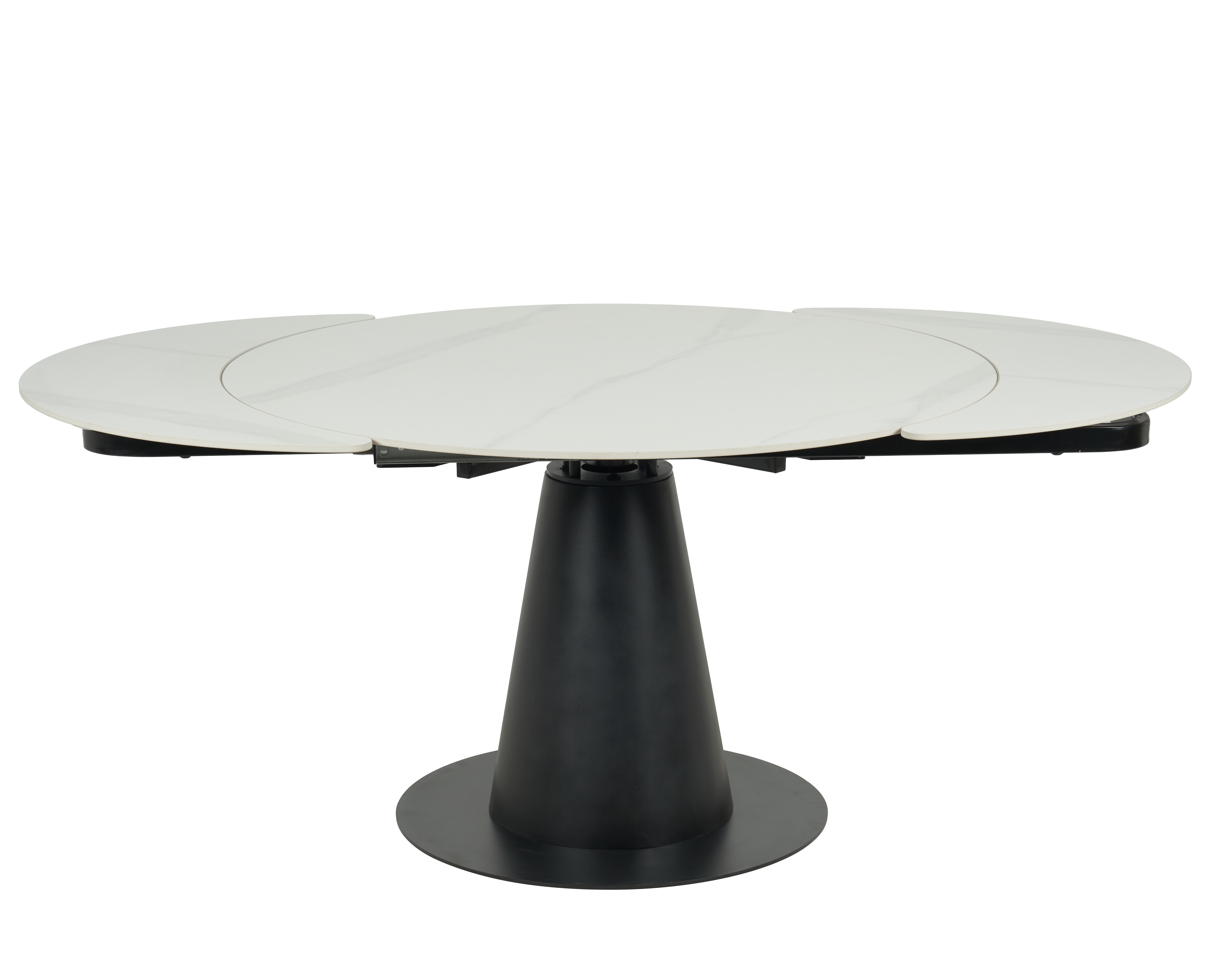 New Design Premium Ceramic Marble Stone Top Carbon Steel Black Legs Round Extension Dining Table