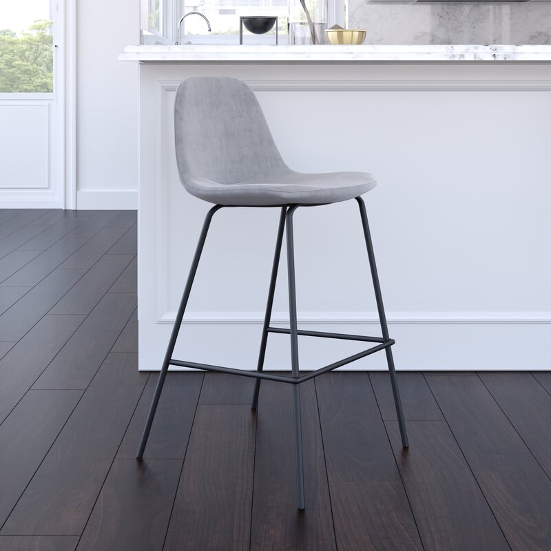 Modern Simple Design Velvet Bar Stools Kitchen Upholstered Bar Chairs With Metal Legs