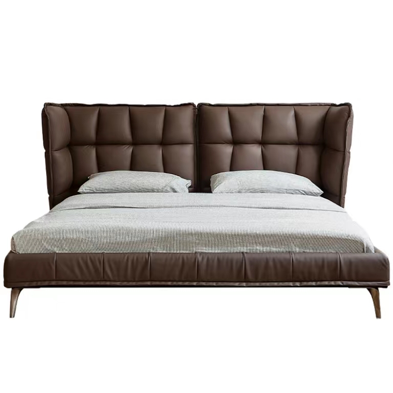 High Quality Modern Leather Wooden Furniture Luxurious Bed King Size Double Up-holstered Beds