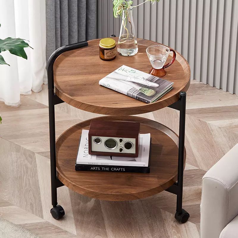 Wooden square Creative Movable Trolley Living Room Furniture Bedroom Bedside Small Sofa Side End Coffee Table with Wheels