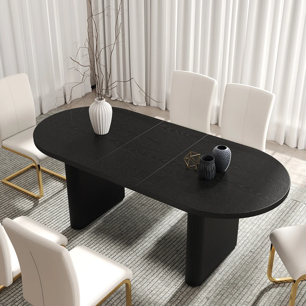 New Design Modern Style Oval Wood Tables Extension Dining Table with Base